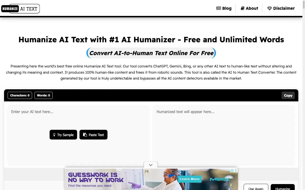 HumanizeAItext.org — preview screenshot
