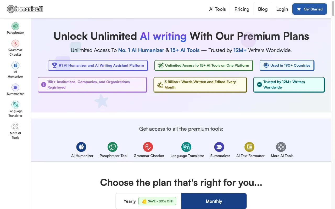 Humanize AI — pricing page