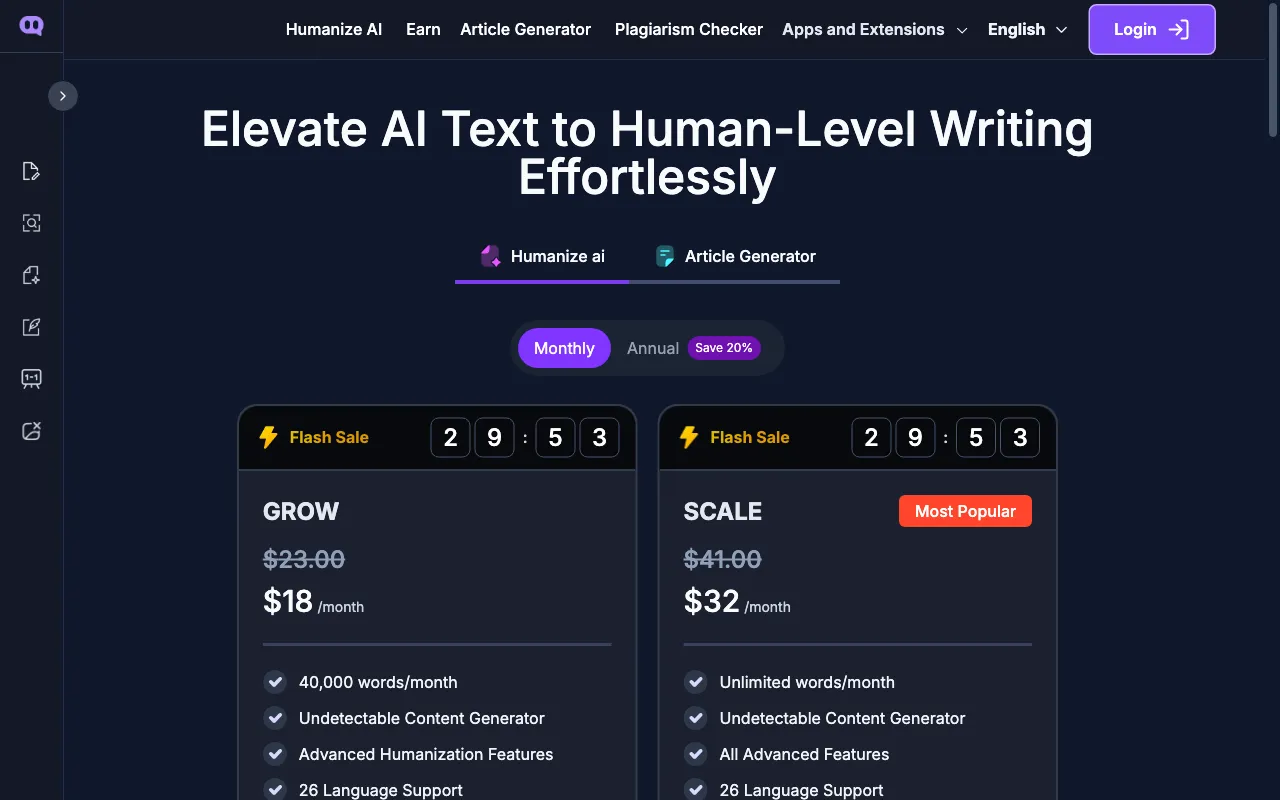 Humanizeaitext AI — pricing page