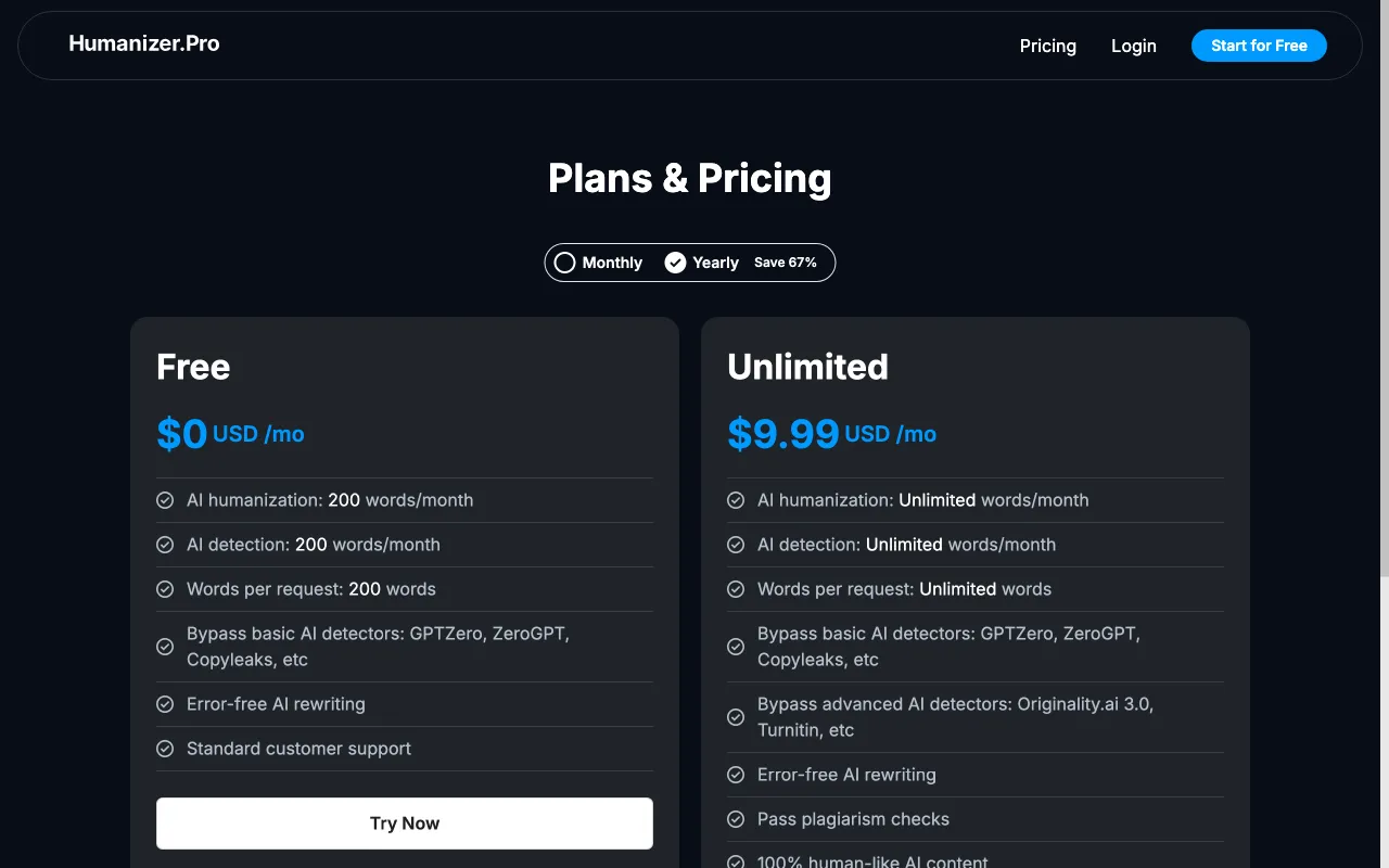 Humanizer.Pro — pricing page