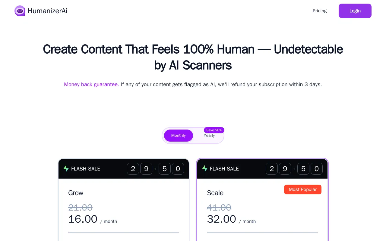 HumanizerAI.ai — pricing page
