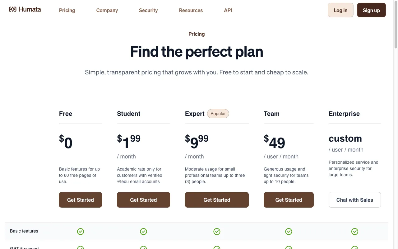 Humata AI — pricing page