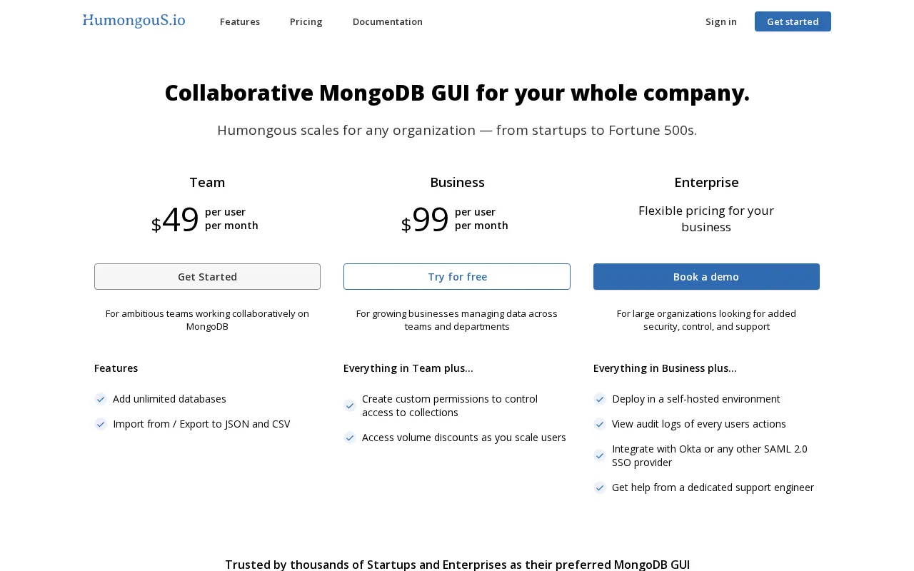 HumongouS — pricing page