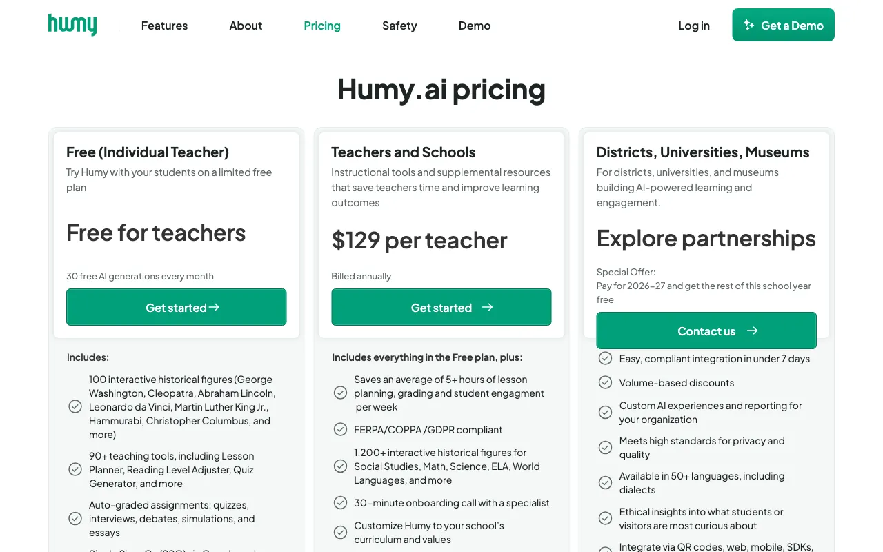 Humy.ai — pricing page