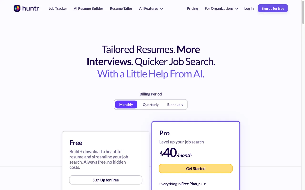Huntr — pricing page