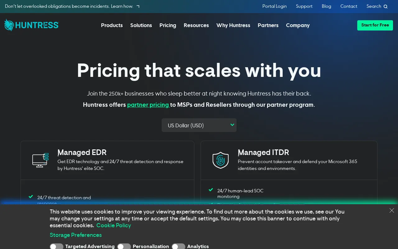 Huntress — pricing page