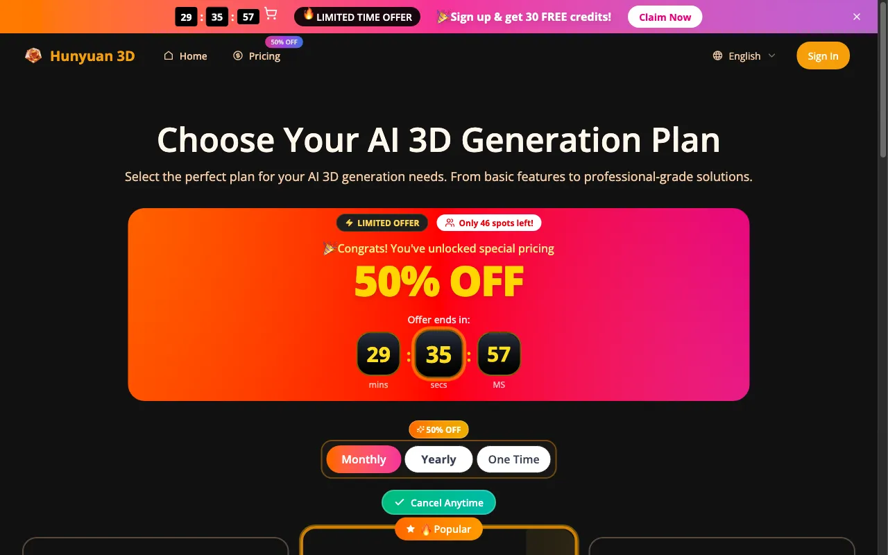 Hunyuan 3d — pricing page