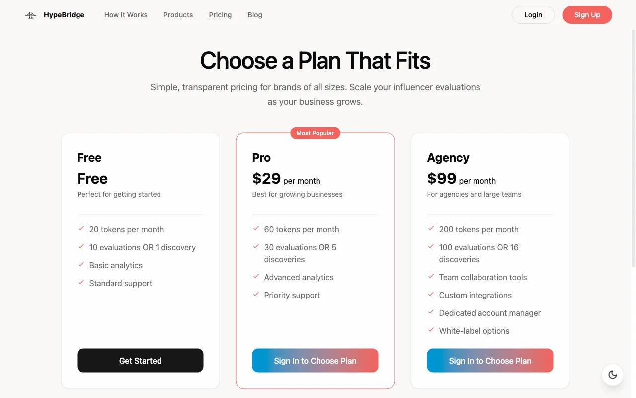 HypeBridge — pricing page