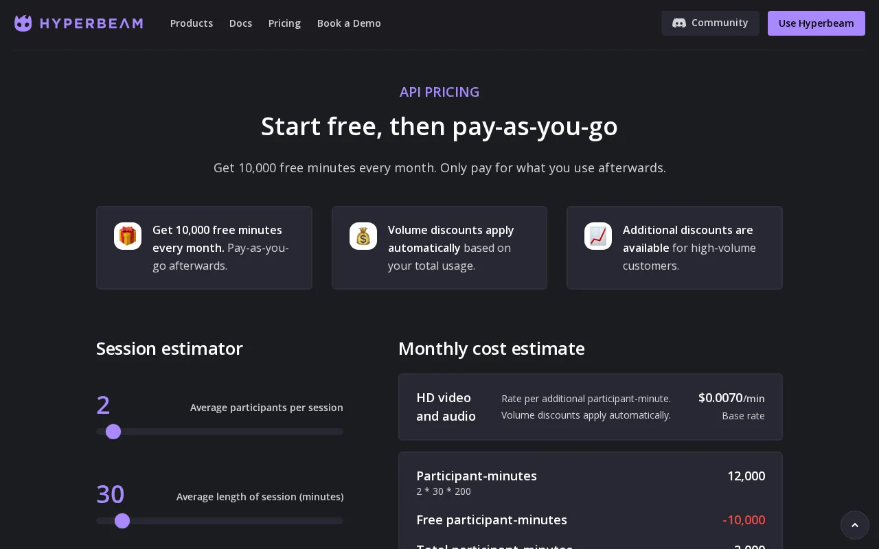 Hyperbeam — pricing page