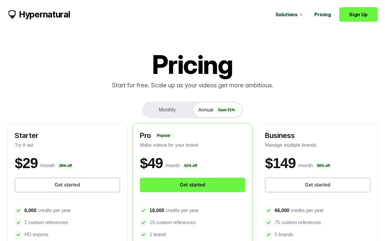 Hypernatural — pricing page