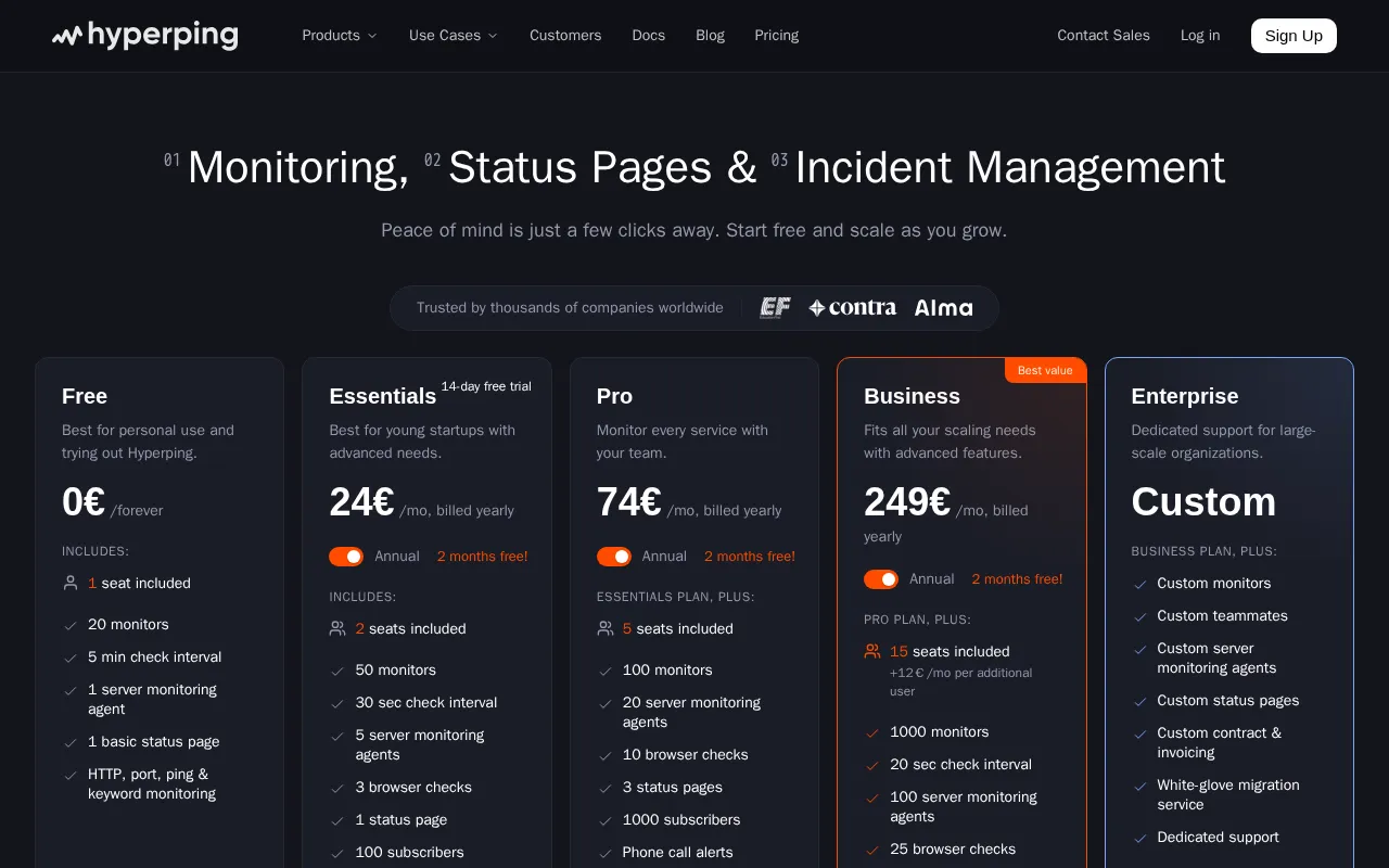 Hyperping — pricing page