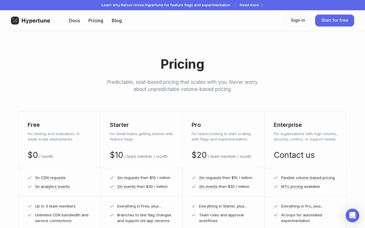 Hypertune — pricing page