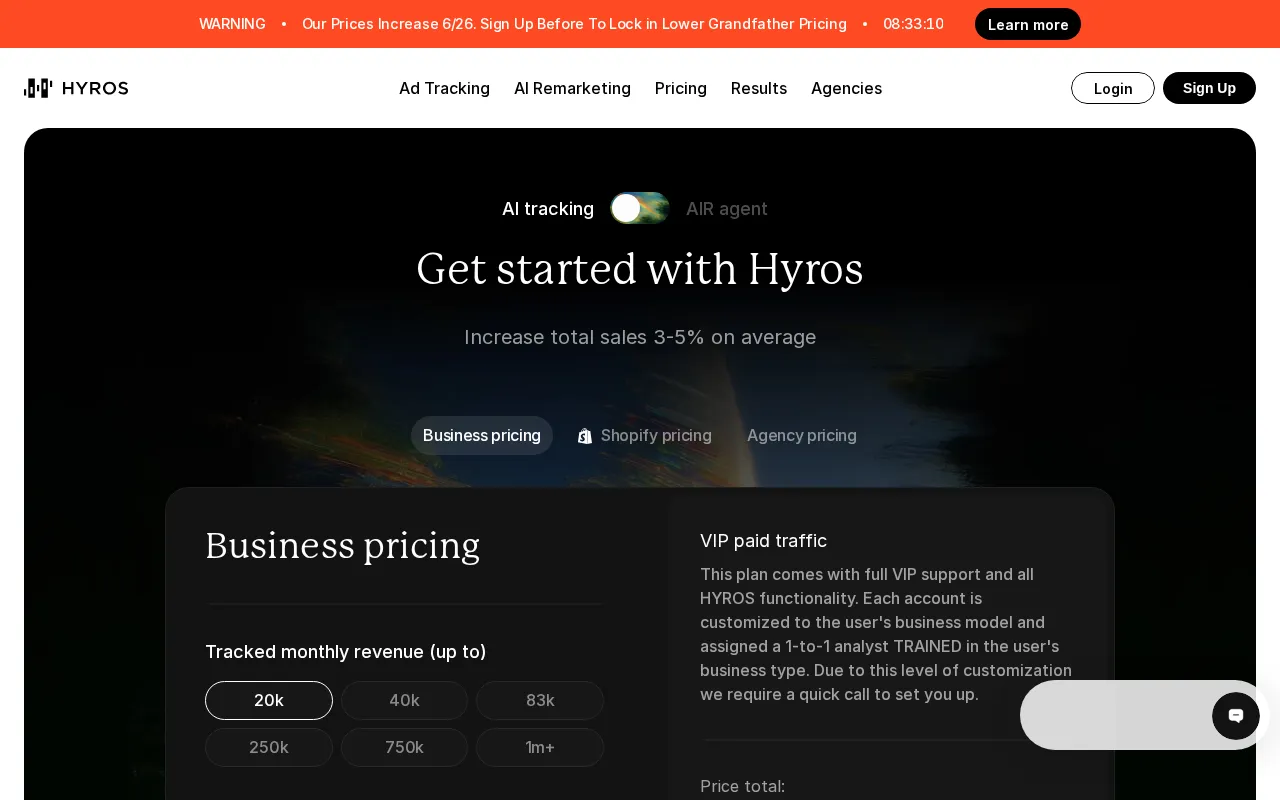 Hyros — pricing page