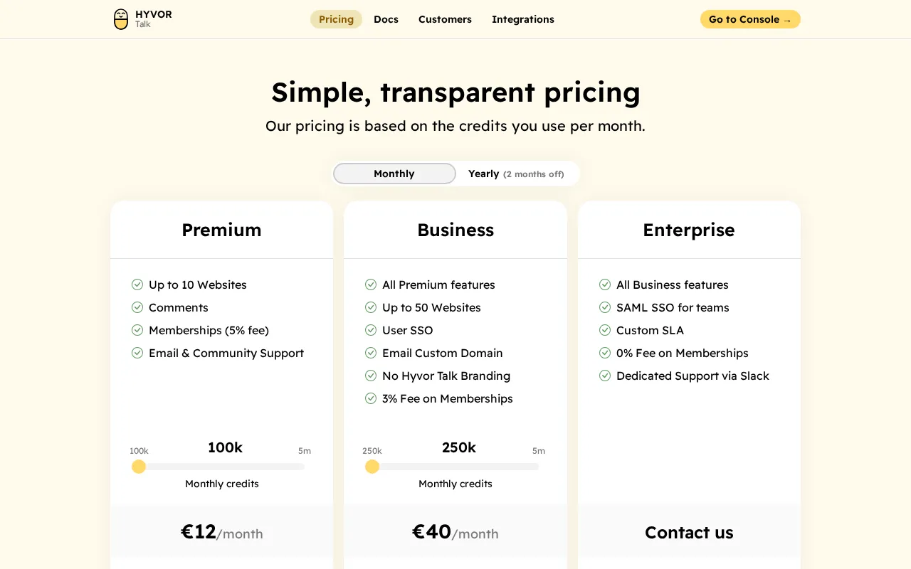 Hyvor Talk — pricing page