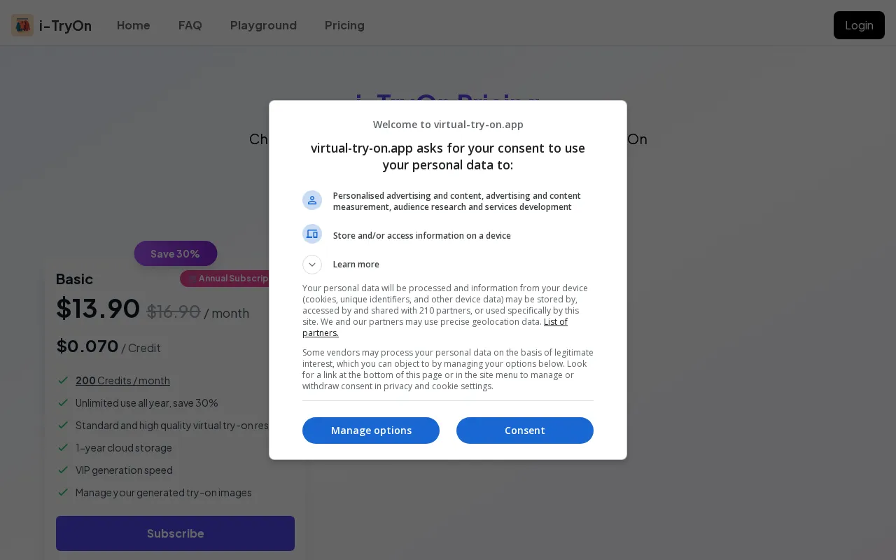 i-TryOn — pricing page