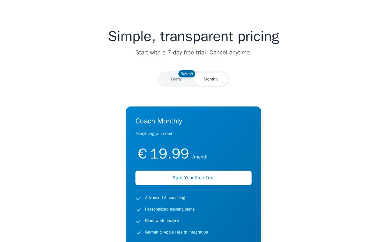 Coach AI — pricing page