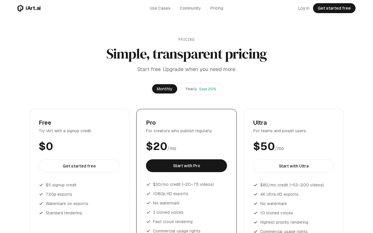 iArt.ai — pricing page