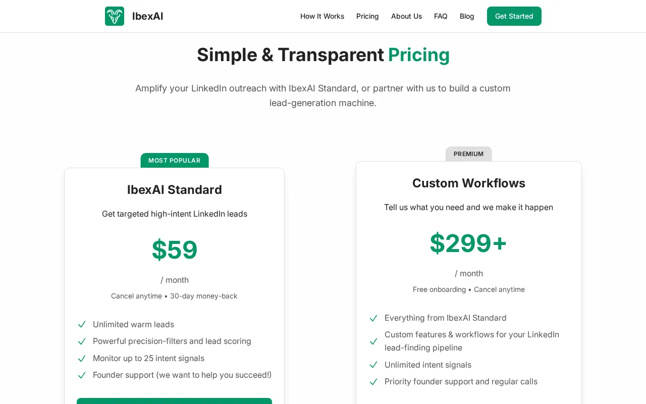 Ibex AI — pricing page