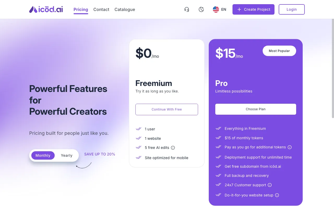icōd.ai — pricing page