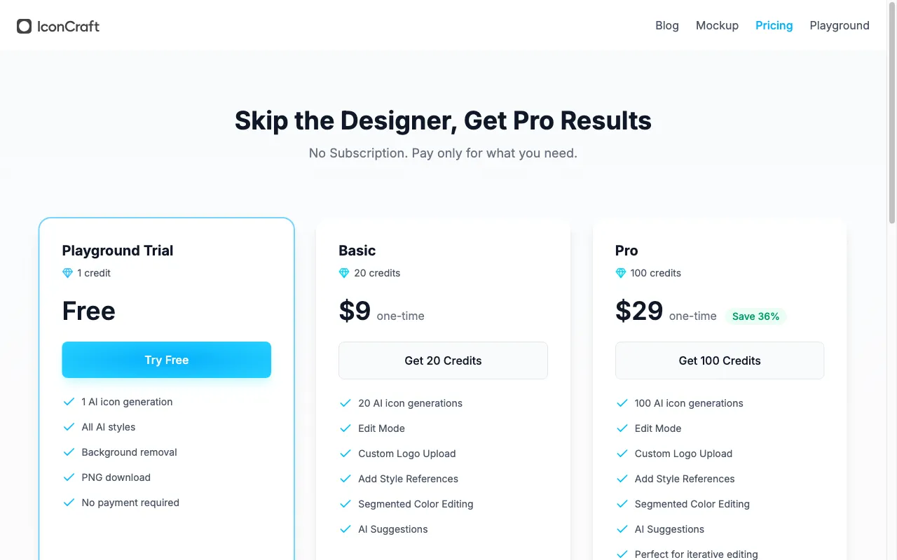 IconCraft AI — pricing page