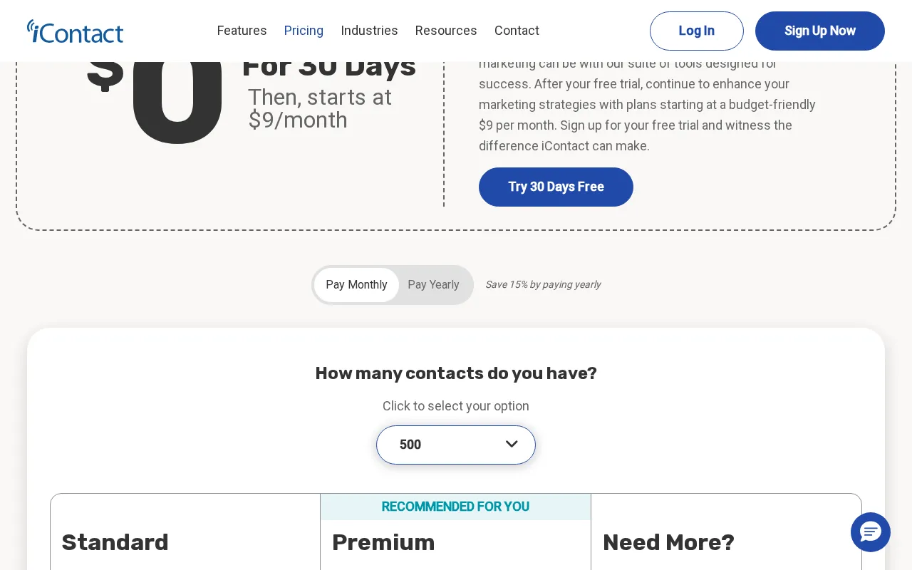 Icontact — pricing page