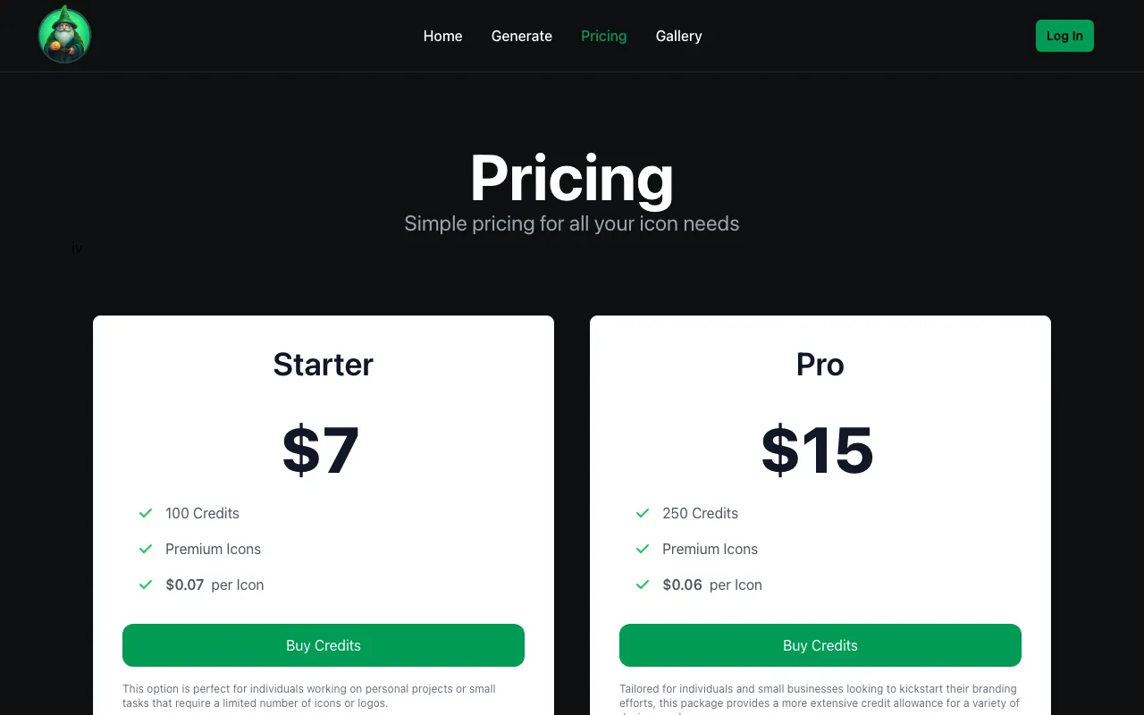 IconWizardAI — pricing page