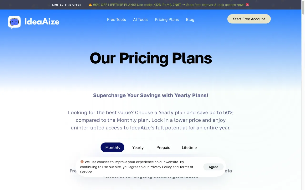 IdeaAize — pricing page