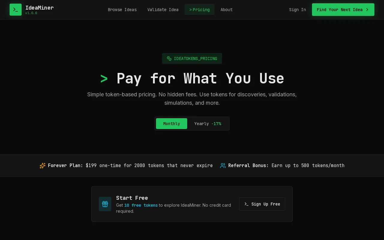 IdeaMiner — pricing page