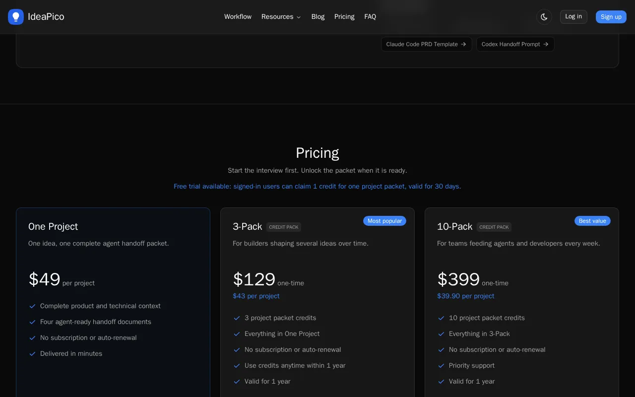 IdeaPico — pricing page