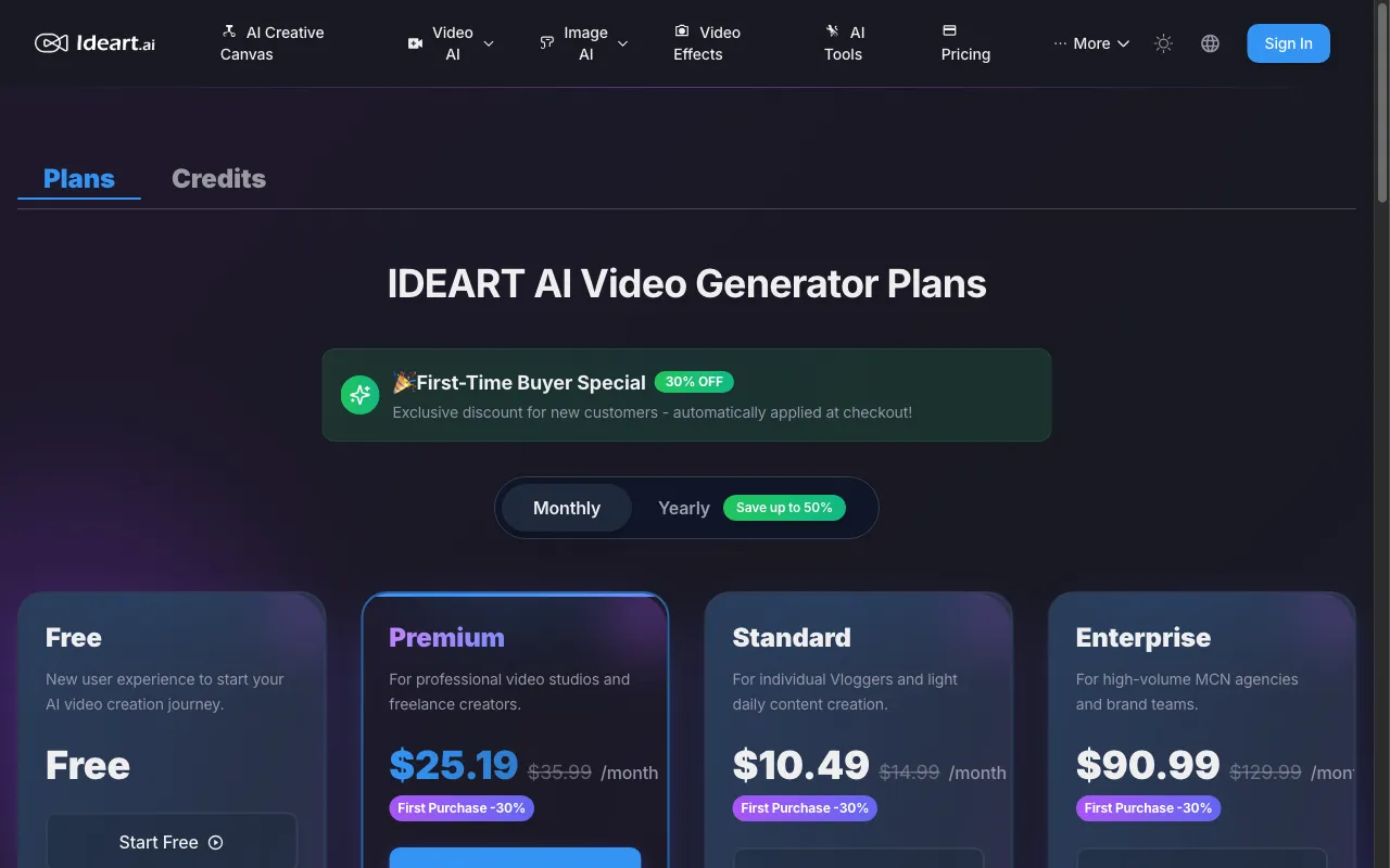 IDEART AI — pricing page