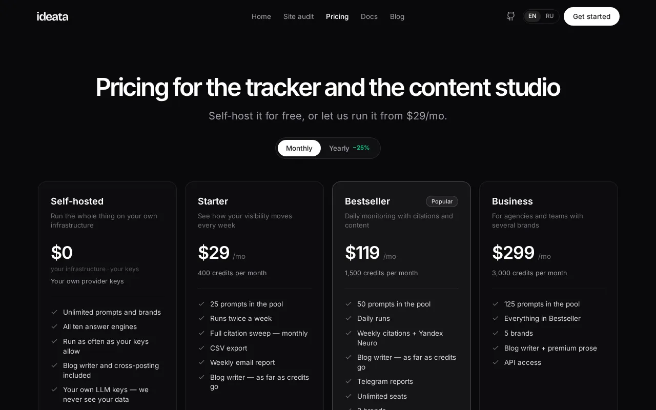 Ideata — pricing page
