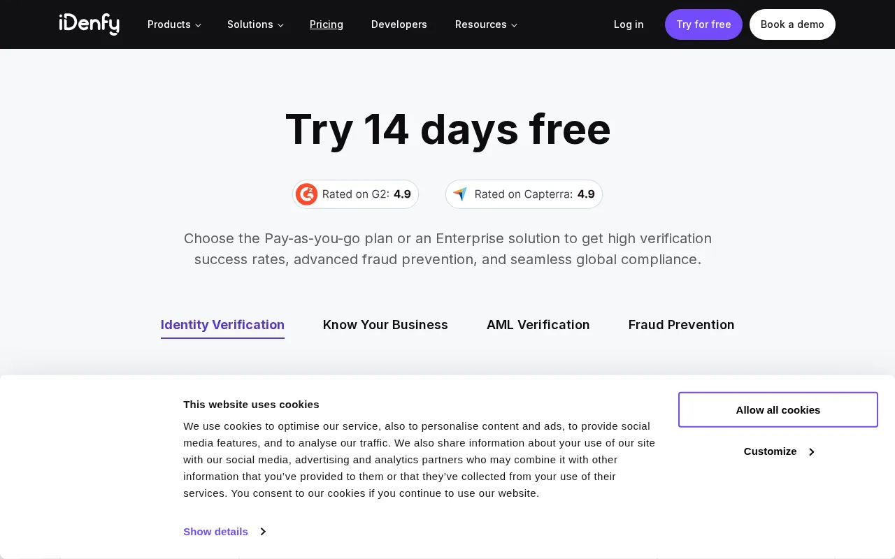 Idenfy — pricing page