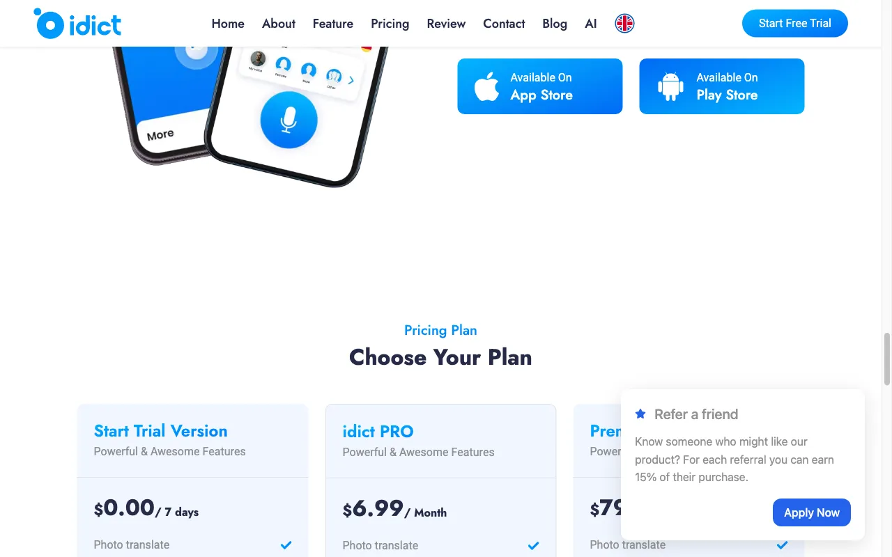 idict — pricing page