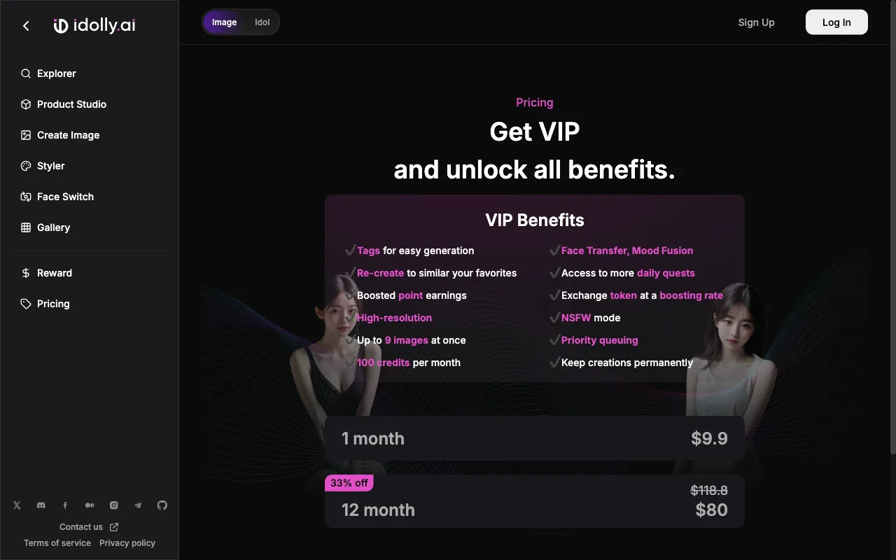 Idolly AI — pricing page