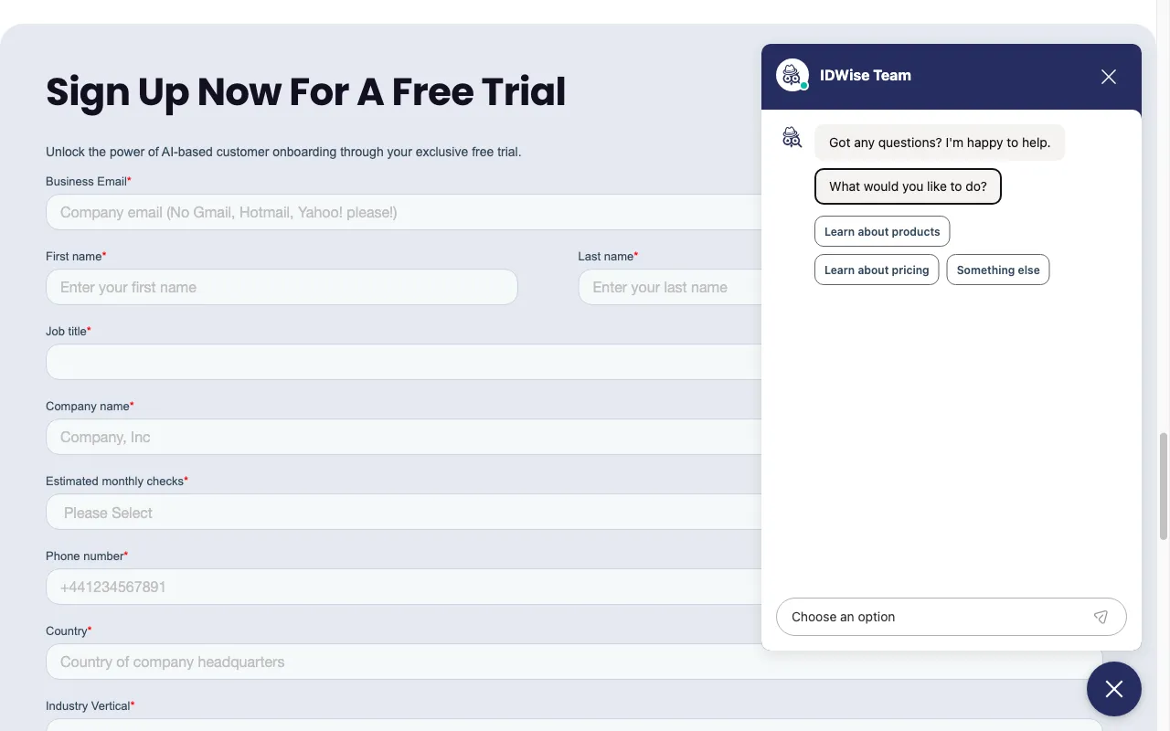 IDWise Identity Verification, eKYC & AML — pricing page