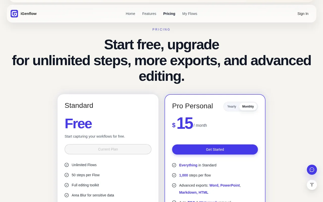iGenflow — pricing page