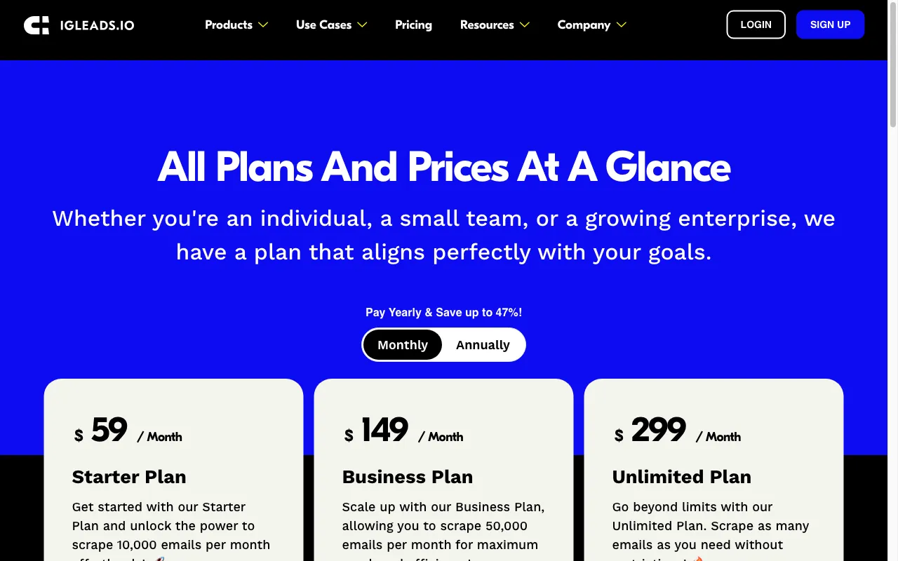 IGLeads — pricing page