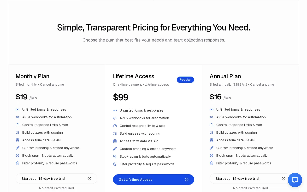 Ikiform — pricing page