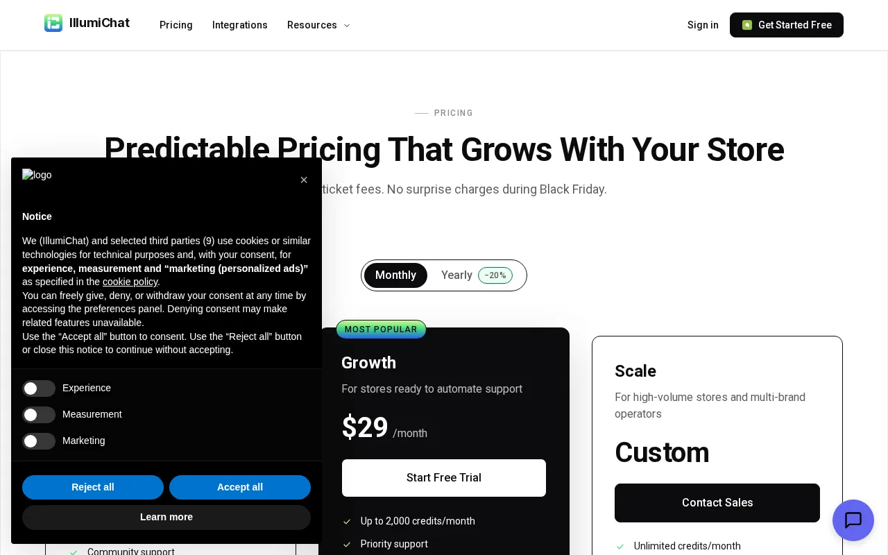 IllumiChat — pricing page