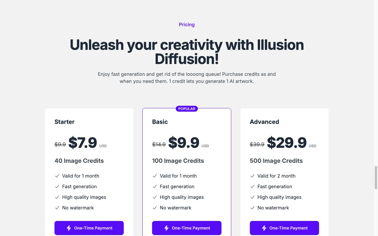 Illusion Diffusion AI Online — pricing page