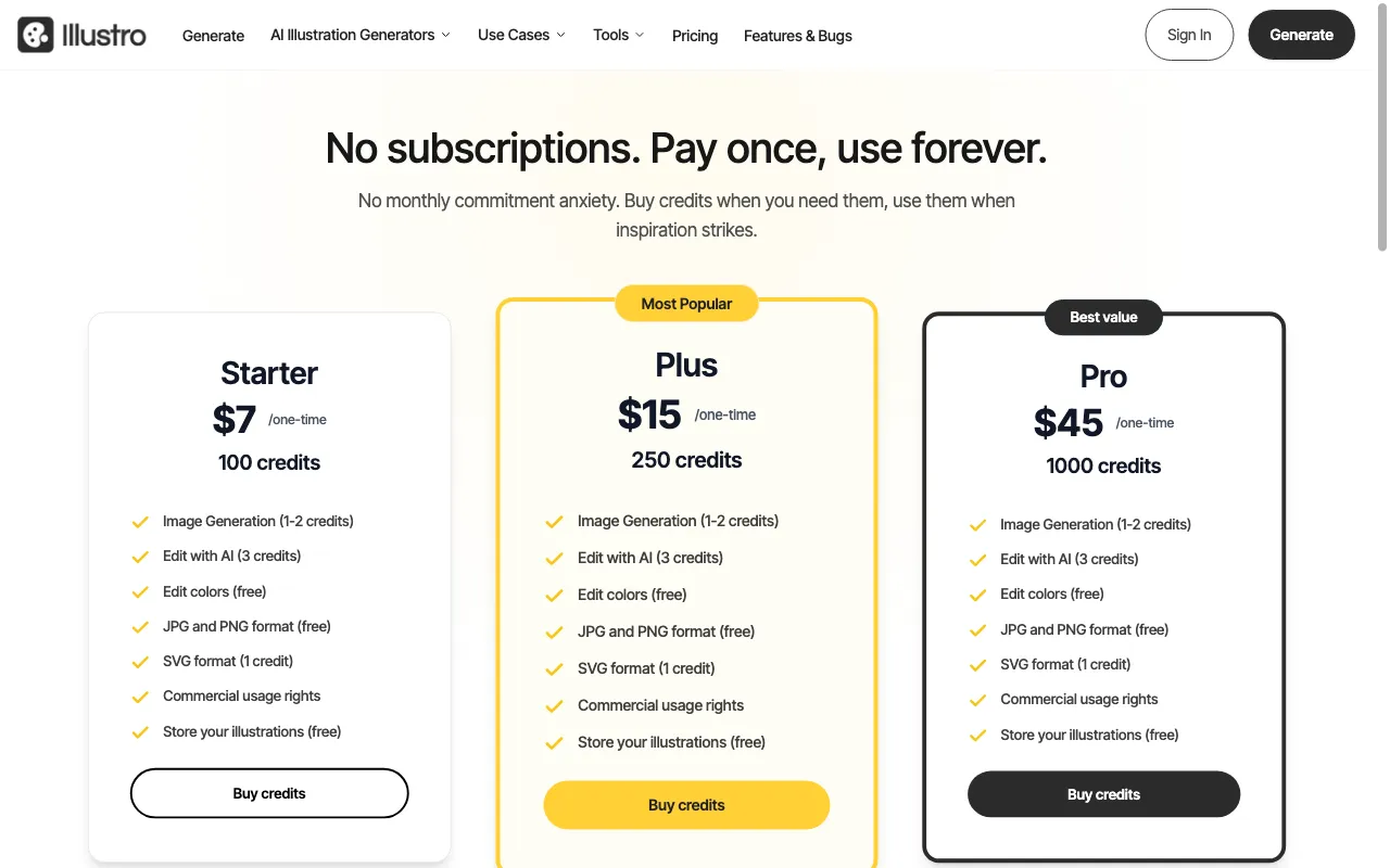 Illustro — pricing page