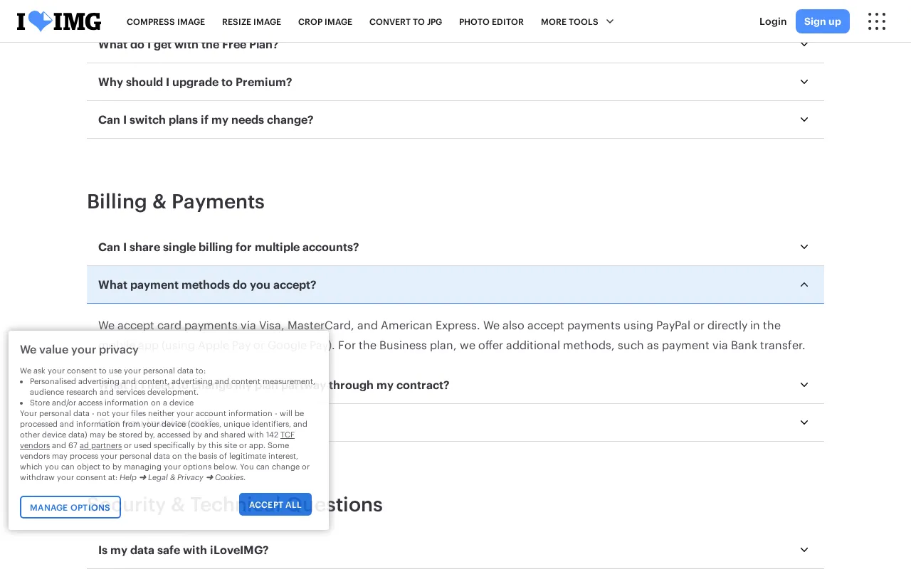 iLoveIMG — pricing page