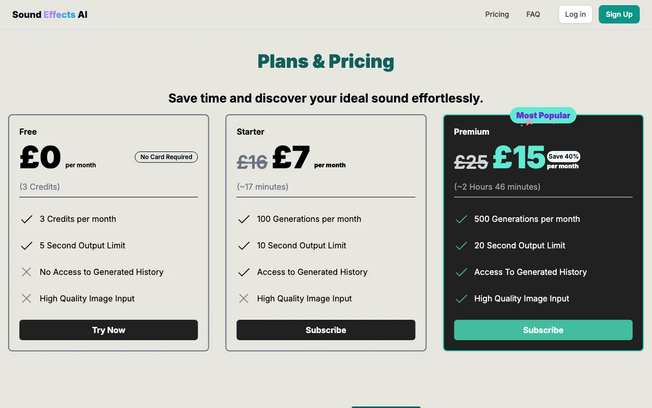 Image Effects — pricing page