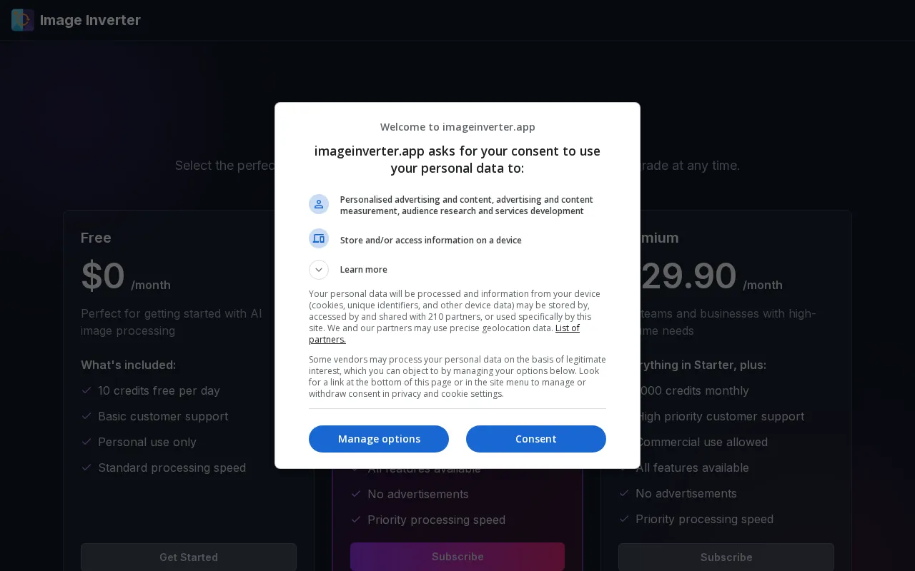 Image Inverter — pricing page