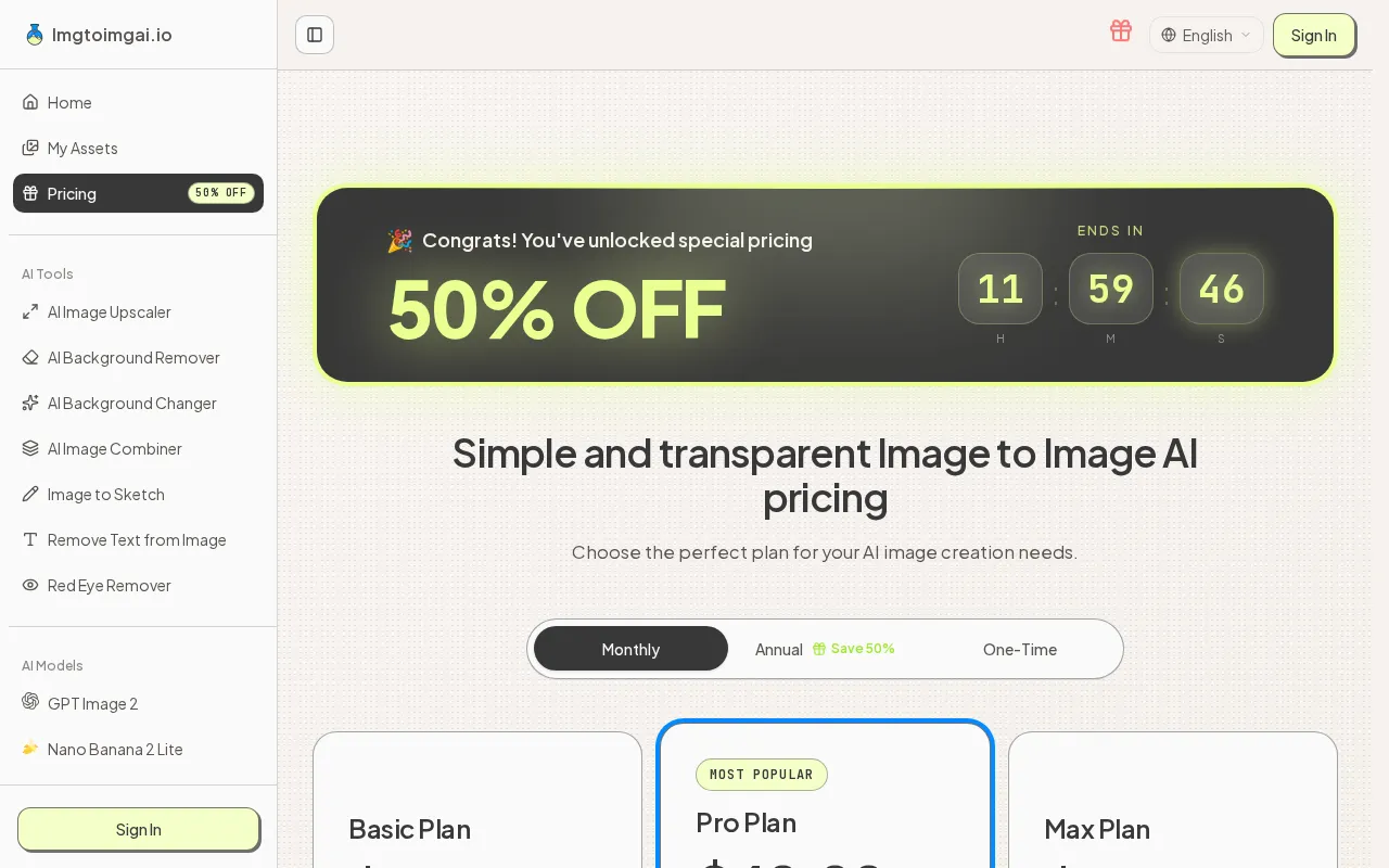 Image to Image AI Generator — pricing page