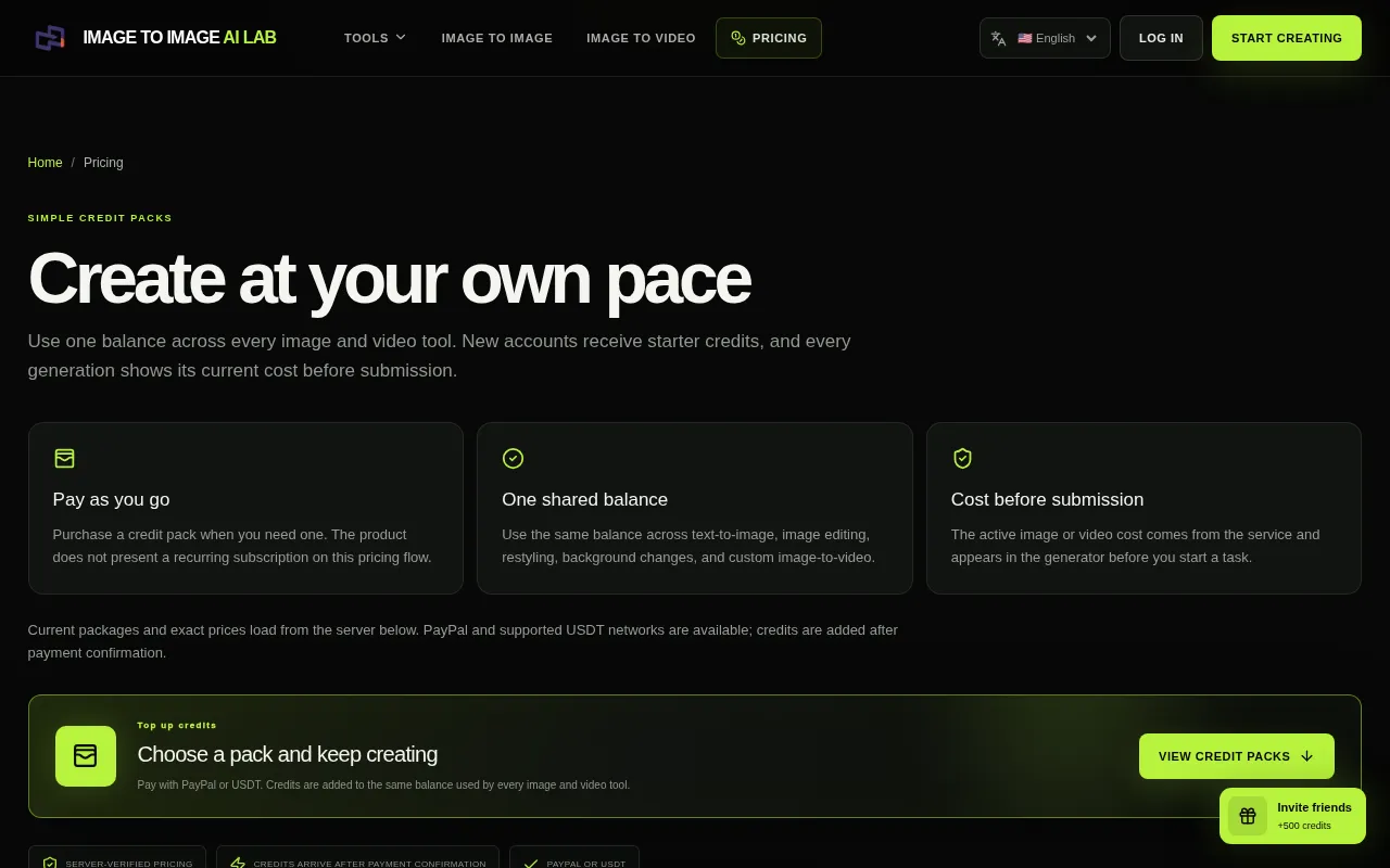 Image to Image Ai lab — pricing page