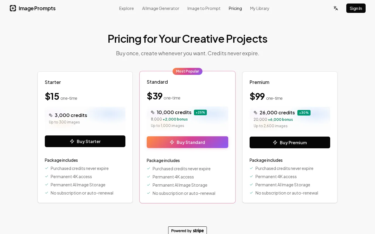 Image to Prompt Generator — pricing page