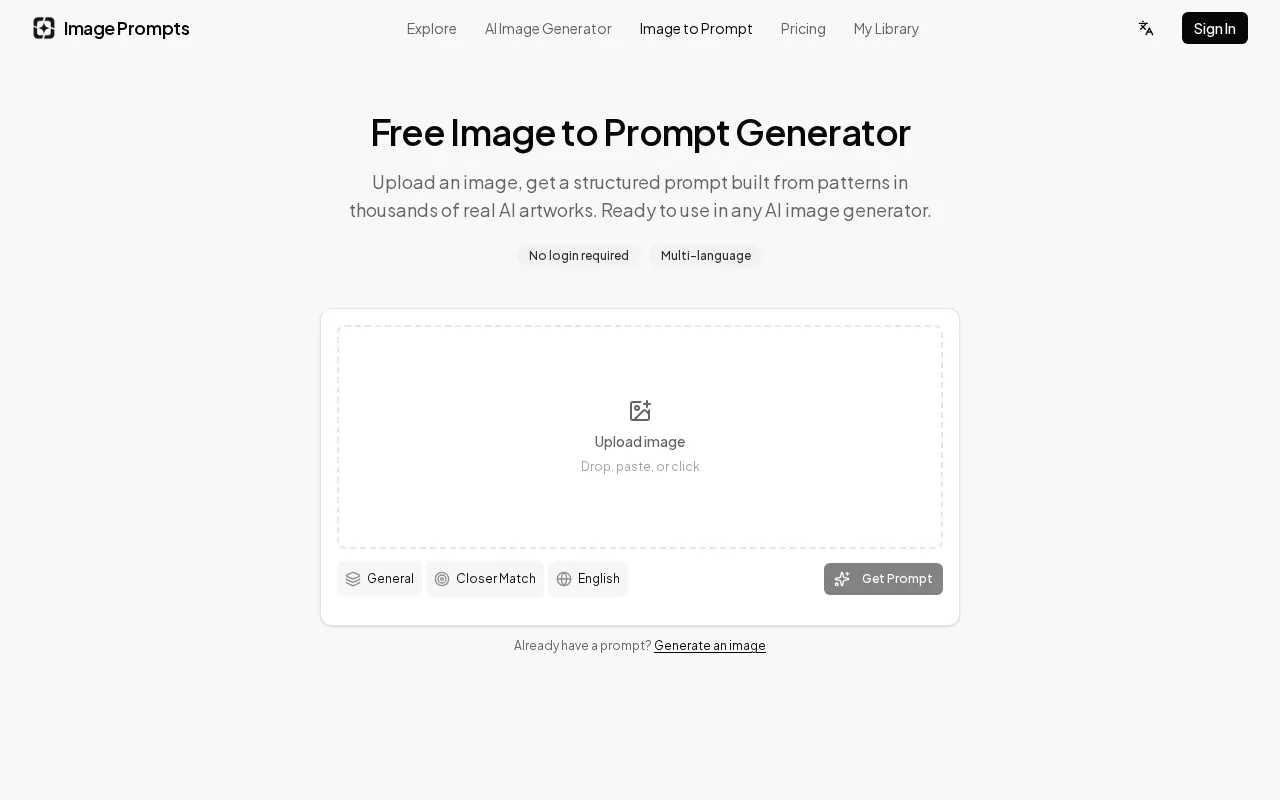 Image to Prompt Generator — preview screenshot