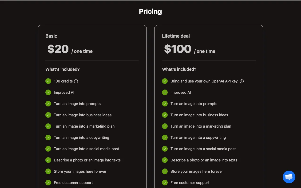 Imagetoprompts — pricing page