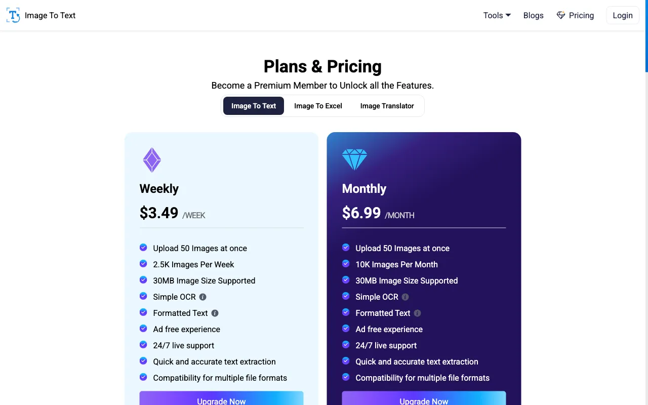 imagetotext.io — pricing page